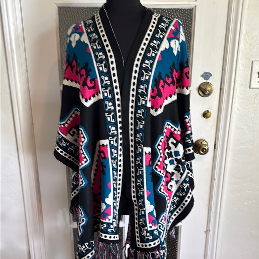 Colorful Geometric Patterned Poncho